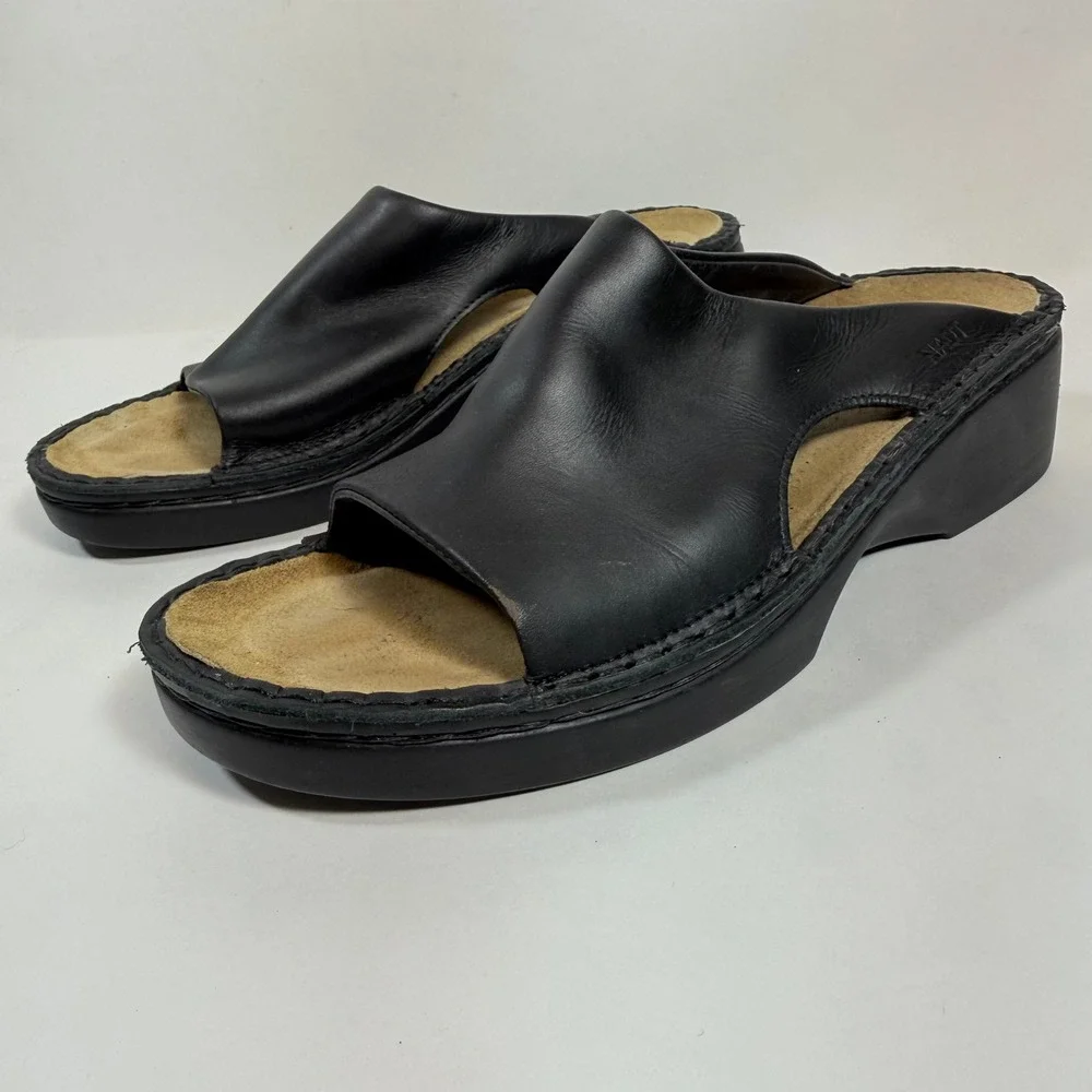 Naot Black Leather Wedge Slide Sandals Comfort Shoes Womens EU 40 US 9-9.5
